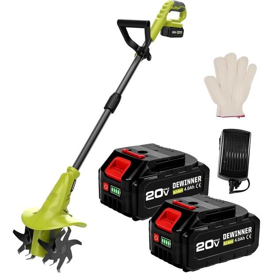 Motofouloir électrique sans fil - 20 V - largeur de travail 20 cm - avec 2 batteries et 4 fraises - vert