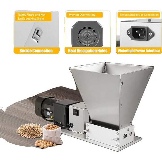 Moulin à céréales électrique, trémie haute capacité, vitesse de broyage efficace, réglages des cylindres ajustables