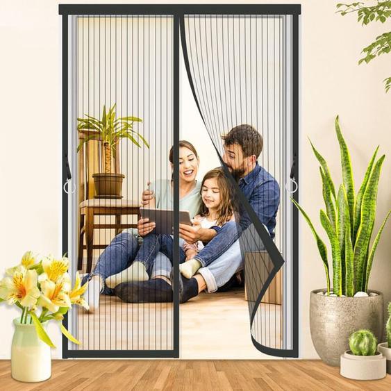 Moustiquaire Porte Fenêtre Magnétique 140x210 cm Noir moustiquaire porte fenetre Anti Mosquito Magnet avec Durable Maille, Fermeture Automatique