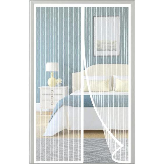 Moustiquaire Porte Fenetre 120x210cm Moustiquaire Fenêtre Aimantée Blanc Sans Perçage Rideau Anti Mouche avec Bande Adhésive, Fermeture Automatique,