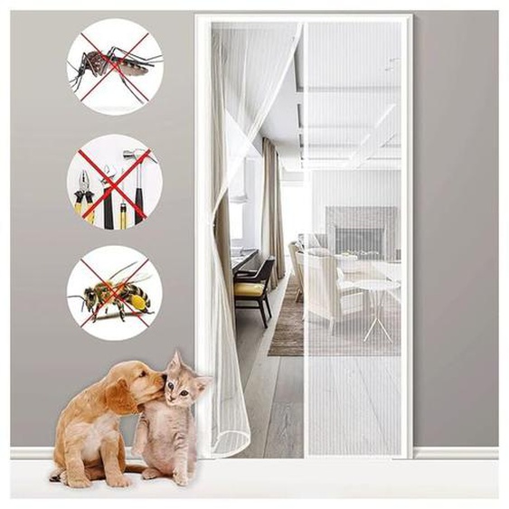L&h-cfcahl - Moustiquaire Porte Fenêtre Magnétique 140x210cm Blanc moustiquaire porte fenetre Anti Mosquito Magnet avec Durable Maille, Fermeture