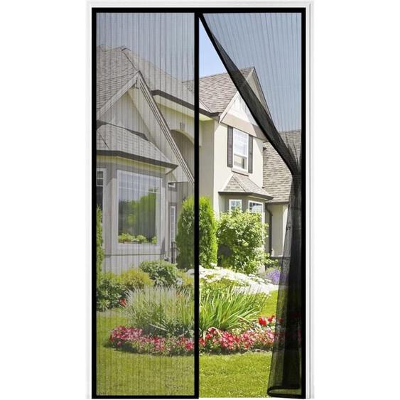Moustiquaire Porte Fenêtre Magnétique 90x210cm Noir Rideau Porte Anti Mouche Insecte Moustiquaire Aimantée Bande Adhésive Fermeture Automatique