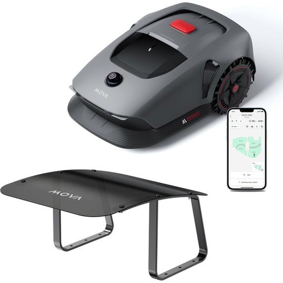 MOVA 1000+Tondeuse-Garage Combo, UltraView Tondeuse-robot installation sans fil, 1000 cartographie précise,Évitement intelligent des obstacles, contrôle par application