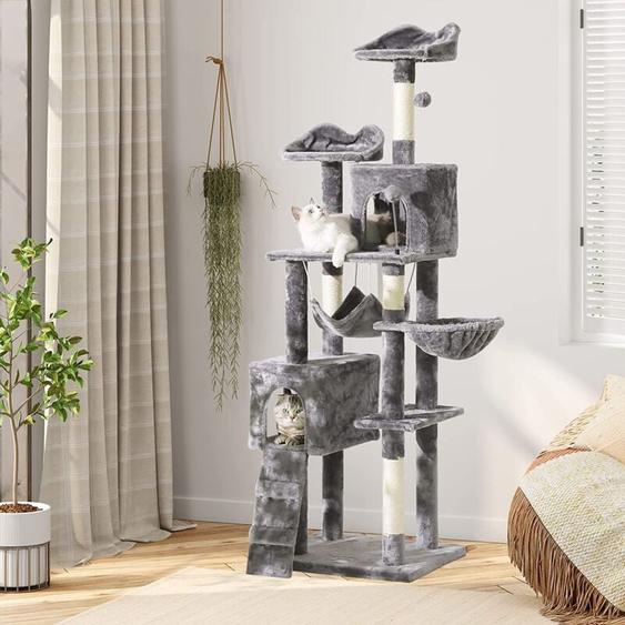 Msmask - Arbre à Chat, Grand condo Moderne pour grands Chats, Arbre à Chat de 175 cm avec griffoirs recouverts de sisal, Gris Clair