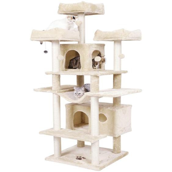 Msmask - Grand arbre à chat, taille xxl, 175 cm, stable, avec 3 grandes plateformes dobservation, pour grands chats, griffoirs en sisal, beige