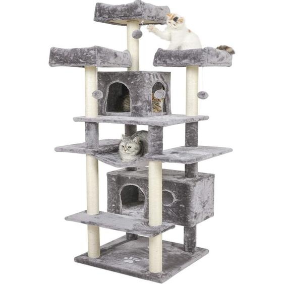 Msmask - Grand arbre à chat, taille xxl, 175 cm, stable, avec 3 grandes plateformes dobservation, pour grands chats, griffoirs en sisal, Gris Clair
