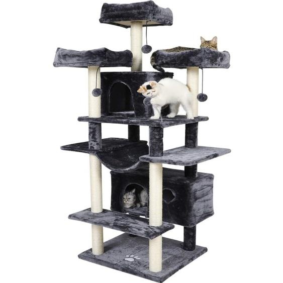 Msmask - Grand arbre à chat, taille xxl, 175 cm, stable, avec 3 grandes plateformes dobservation, pour grands chats, griffoirs en sisal, Gris Foncé