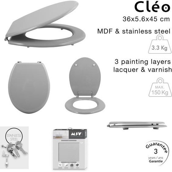 MSV Siège de WC Couvercle de WC MDF noyau en bois Anthracite Charnières en acier inoxydable - qualité supérieure et stable