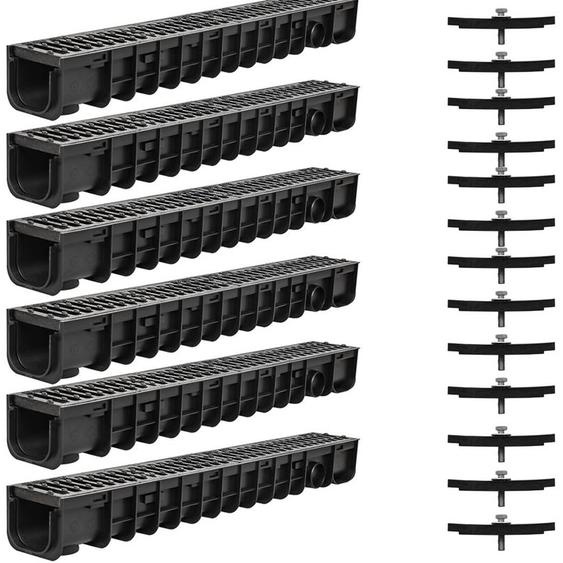 Mucola - 6M Kit de caniveau de drainage grille en fonte grillagée caniveau fendu B125