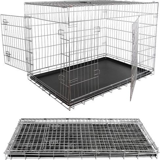 Mucola Cage en fil métallique pliable Caisson de transport pour chiens Caisson de transport pour chiens Caisson grillagé pour chiens - 120 x 80,5 x 75 cm Argent