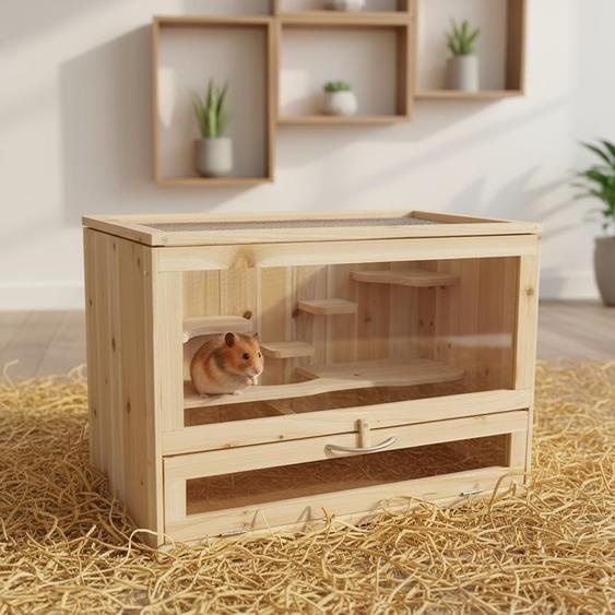 Mucola Cage pour rongeurs Clapier pour petits animaux 60cm Cage à souris en bois différents étages Cage à hamsters