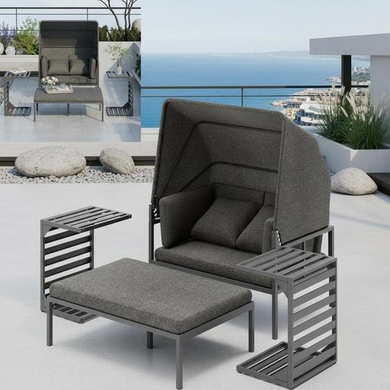 Mucola Chaise longue de jardin en aluminium Chaise longue avec toit résistant aux intempéries Fauteuil-cabine de plage Lit de terrasse Canapé de jardin Lit de soleil Chaise longue dextérieur