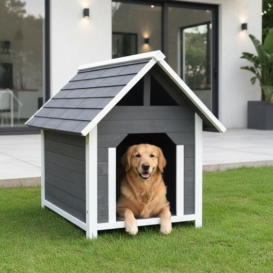 Mucola Niche pour chien grise Outdoor 95 cm résistante aux intempéries Cage pour chien en bois Niche pour chien Niche pour animaux de compagnie Grotte pour chien