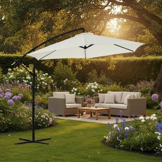 Mucola Parasol à manivelle Parasol ampli de jardin Parasol de marché Parasol de plage Parasol de terrasse Protection solaire - Beige 3,5 m