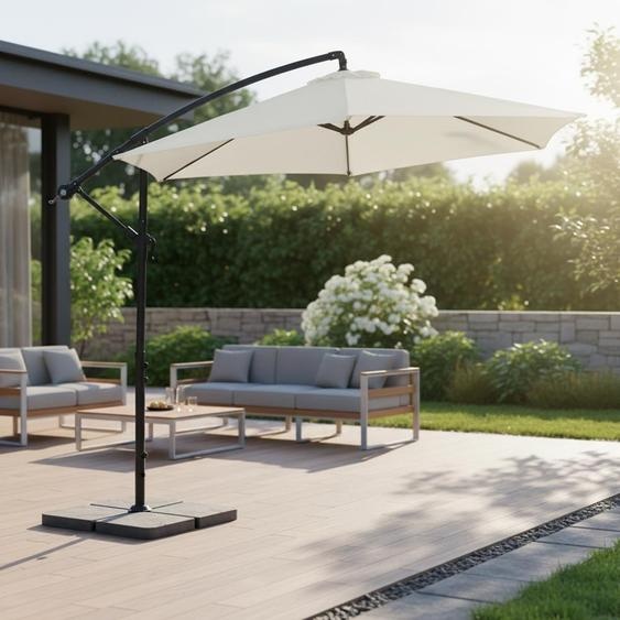 Mucola Parasol à manivelle Parasol ampli de jardin Parasol de marché Parasol de plage Parasol de terrasse Protection solaire - Beige 3 m