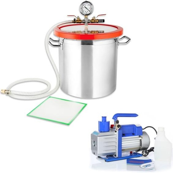 Mucola Set Pompe à vide Pompe à vide + chambre de dégazage Chambre à vide Compresseur en aluminium Piège à résine Chamber - 127L/min Pompe + 17L Chambre