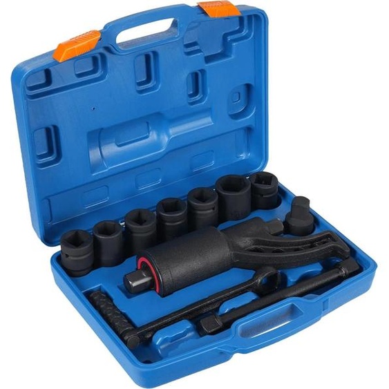 Multiplicateur de couple manuel - Jeu de clés à écrous de roue - 5500 N·m - Rapport de transmission 1:58 - Douilles 21/24/27/30/32/33/38 mm - Adaptateur 25,4 mm - Acier CRV - Bleu