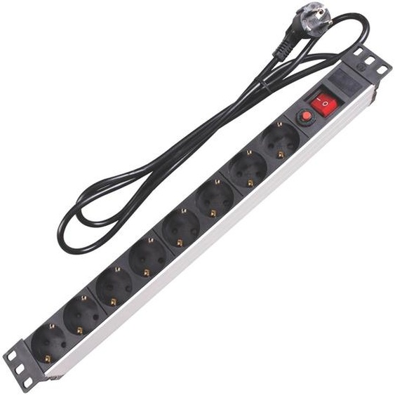 Multiprise PDU - 8 prises Schuko - Puissance de 3680 W - Matériau : polypropylène - Couleur : noir