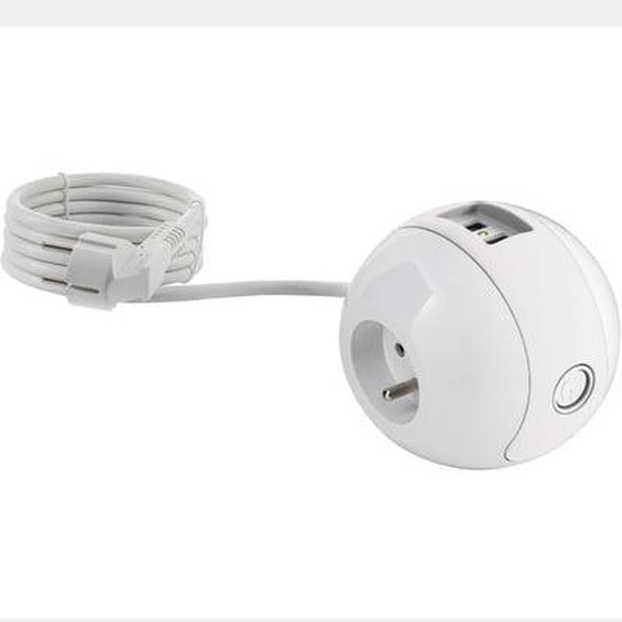 Multiprise Wattball 2 x 16A et 1 x 6A + 2 USB blanc