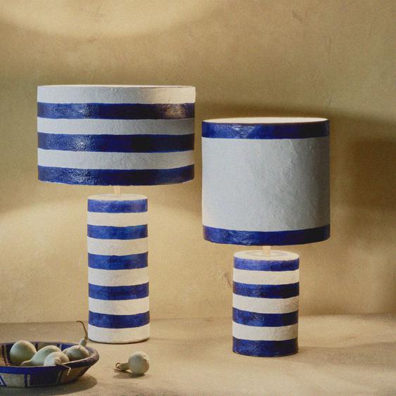 Mundaka - Lampe à poser en papier à rayures horizontales ø30cm - Couleur - Blanc et bleu