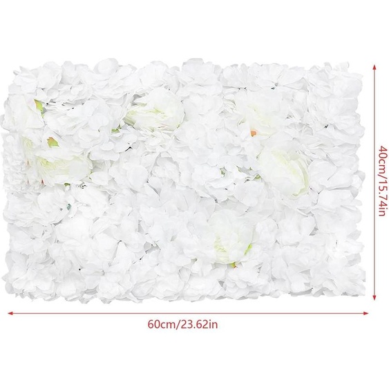 Mur de fleurs artificielles - Panneau pour fond photo - Plastique - Têtes de fleurs - Mariage - Intérieur - Blanc