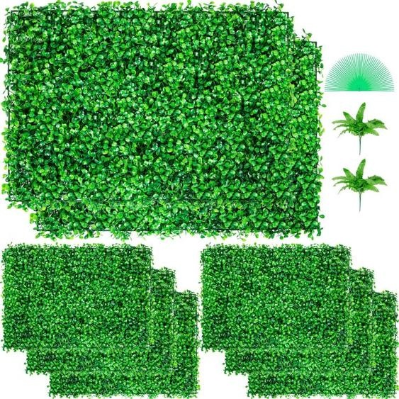 Mur de plantes artificielles 8 pcs. 24 x 16 pouces - Haie de protection visuelle Vert artificiel - Plaque de buis artificiel PE - Protection visuelle Plantes artificielles 60 x 40 cm - Haie de protection visuelle Décoration de mur de plantes