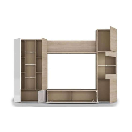 Mur tv 260 cm blanc brillant et chêne clair – Ostende