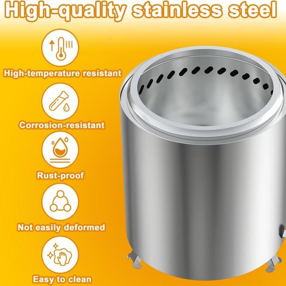 NAIZY Bol de feu sans fumée avec sac de rangement, Smokeless Fire Pit portable,Petit panier de feu à faible fumée en acier inoxydable,Table stove pour BBQ pellets de bois,14x14x16,5 cm