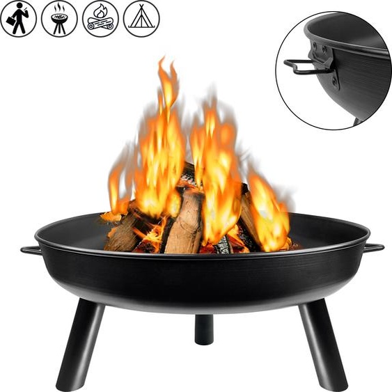 NAIZY Foyers ronds Ø80cm Cuvette métallique Barbecue Corbeille à feu Cuvette à feu avec 3 pieds et poignées pour terrasse jardin balcon (Ø80cm, noir)