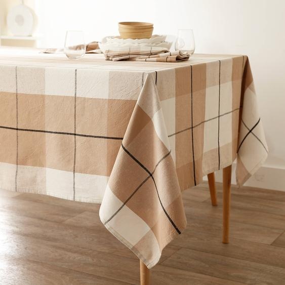 Nappe carreaux coton lin tissé teint -