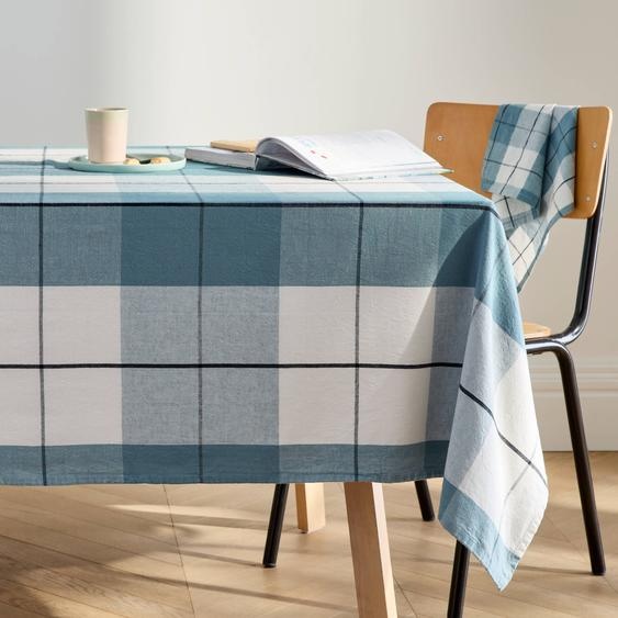 Nappe carreaux coton lin tissé teint -