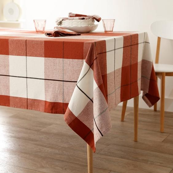 Nappe carreaux coton lin tissé teint -