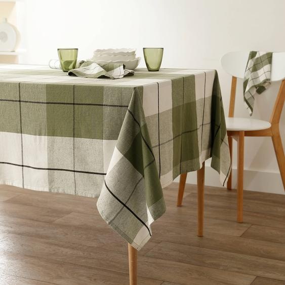 Nappe carreaux coton lin tissé teint -