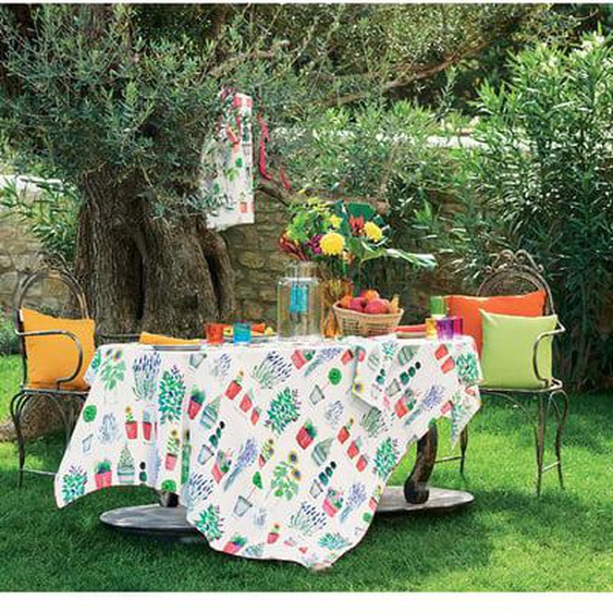 Nappe métis lin & coton lavé imprimé multicolore Mille pepinieres floraison