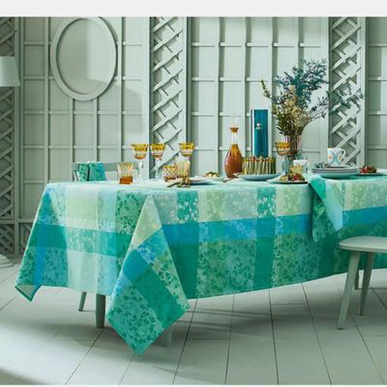 Nappe pur coton Mille feuillages turquoise
