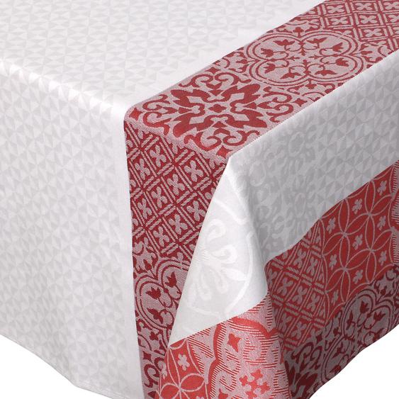 Nappe rectangle 150x300 cm Jacquard 100% coton + enduction acrylique MOSAIC RUBIS Rouge
