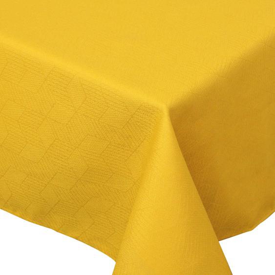 Nappe rectangle 150x350 cm Jacquard 100% coton CUBE jaune Curcuma