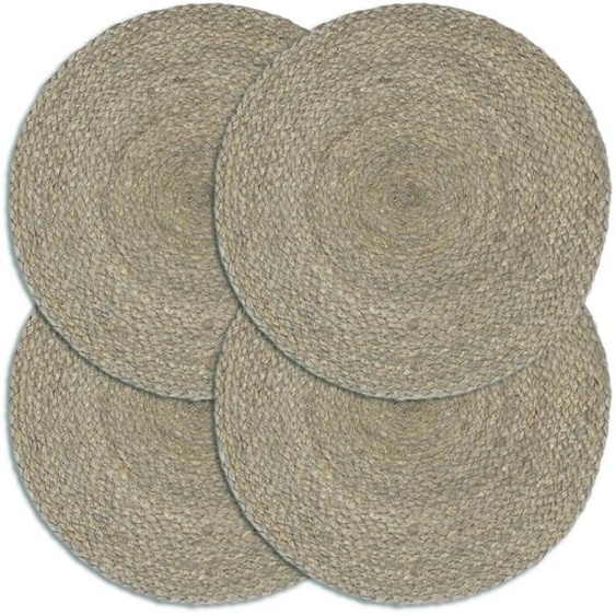 Napperons 4 pcs Gris Plain 38 cm Rond Jute