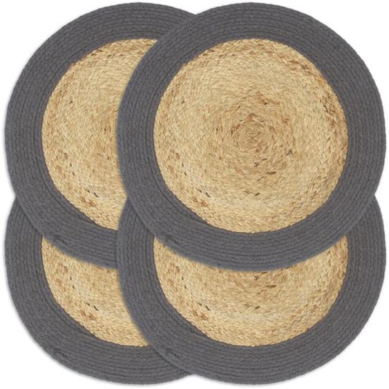 Napperons 4 pcs Naturel et anthracite 38 cm Jute et coton