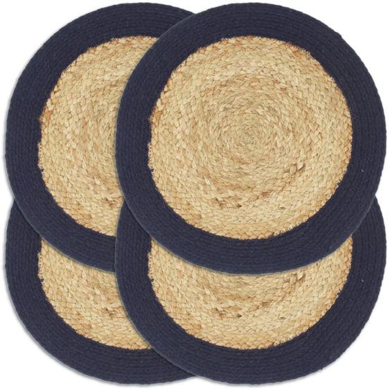 Napperons 4 pcs Naturel et bleu marine 38 cm Jute et coton