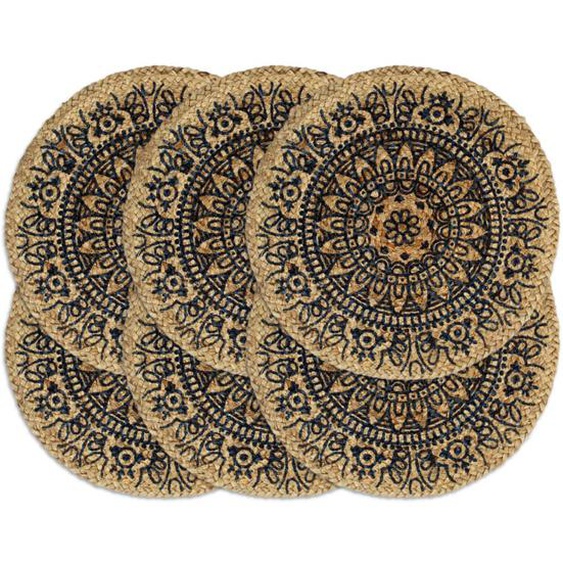 Napperons 6 pcs Bleu foncé 38 cm Rond Jute