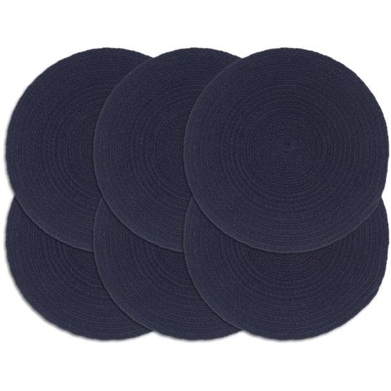 Napperons 6 pcs Bleu marine Plain 38 cm Rond Coton