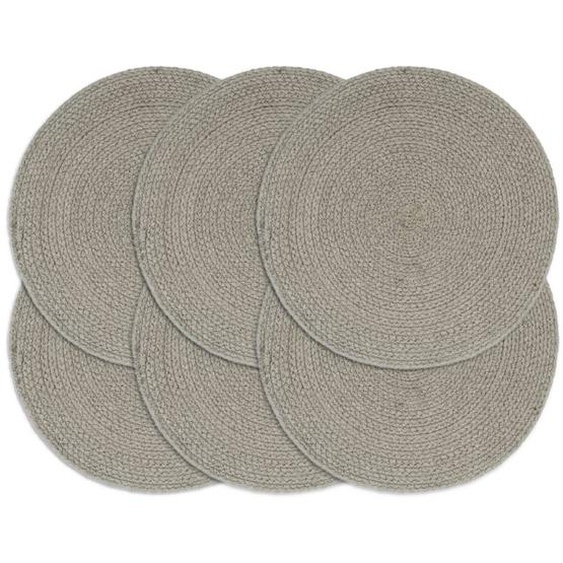 Napperons 6 pcs Gris Plain 38 cm Rond Coton