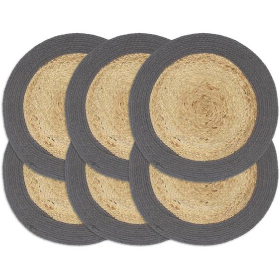 Napperons 6 pcs Naturel et anthracite 38 cm Jute et coton