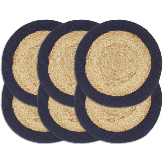 Napperons 6 pcs Naturel et bleu marine 38 cm Jute et coton