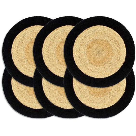 Napperons 6 pcs Naturel et noir 38 cm Jute et coton