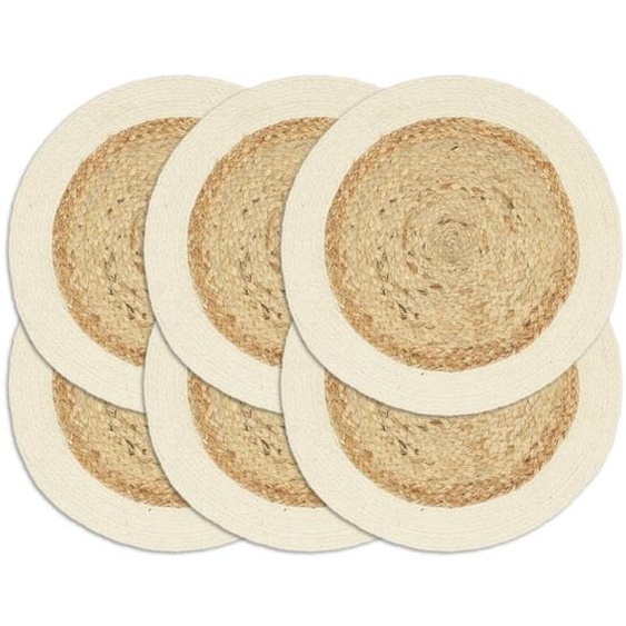 Napperons 6 pcs Naturel Plain 38 cm Rond Jute et coton