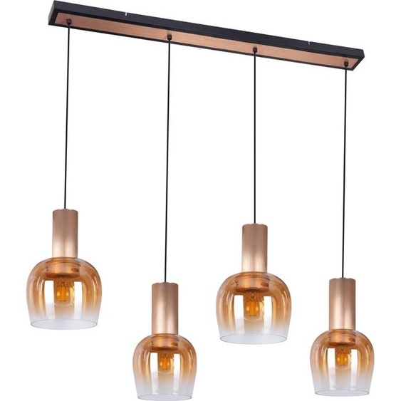 Näve Leuchten Suspension FUNDA avec E27 Suspension FUNDA avec E27 Suspension - 4 pièces Suspension FUNDA L : 111cm ambre, Lampe à suspendre de style rétro, en métal et verre en laiton, hauteur 150 cm, dimensions 111 x 23,5 cm, douille E27