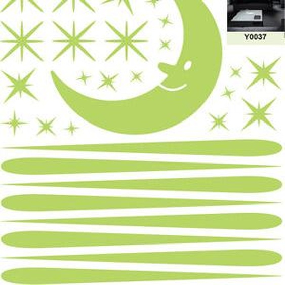 NC Sticker phosphorescent lune et 30 étoiles filantes