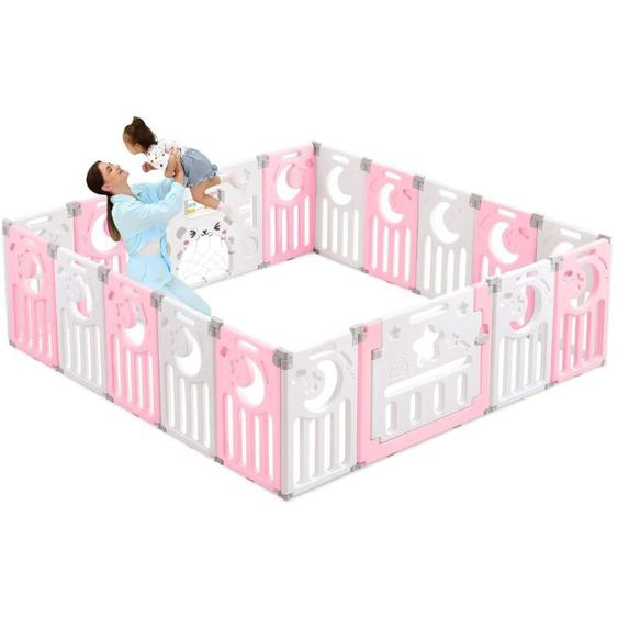 Parc Bébé 16+2 Panneaux,Barrière de Sécurité Portail Parc XXL,Grille de Protection en Plastiqu Ecologiques avec Porte,190x190cm,Rose